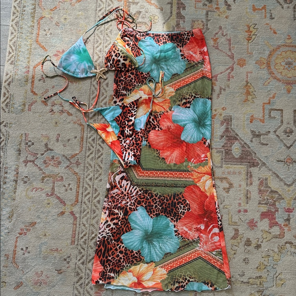 Floral and Animal Print Bikini Set